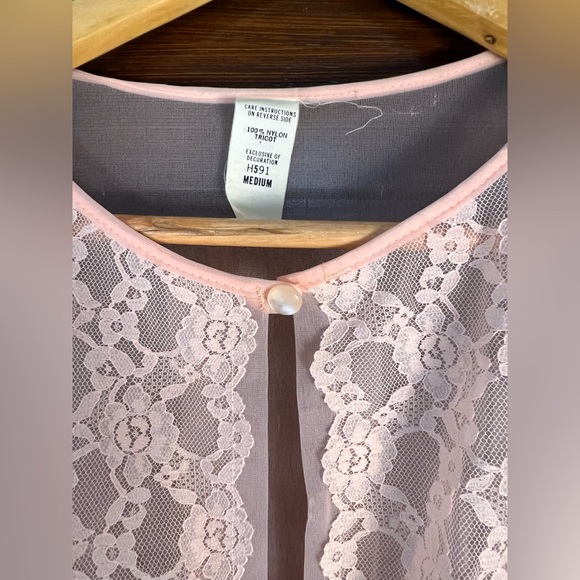 Vintage Elegant Sheer Lace Trim Robe - Dusty Pink Medium - Picture 4 of 7